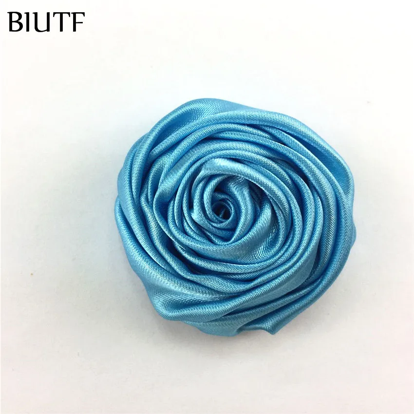 24-blue 10 шт./лот, 5 см, свернутый атласный цветок, бутон розы, цветок с зажимом для волос, милые аксессуары для головных уборов, свадебный букет, FH44 - Цвет: 24-blue