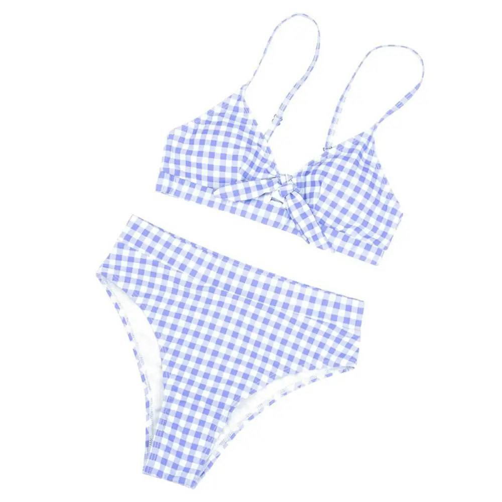 

Plaid print 2020 bikini push up Fashion bikini set high waist Strap Bow swimwear women monokini swimsuit Beach Summer clothes*