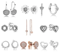 authentic 925 sterling silver earring pave daisy flower statemen stud earrings for women wedding gift fashion jewelry
