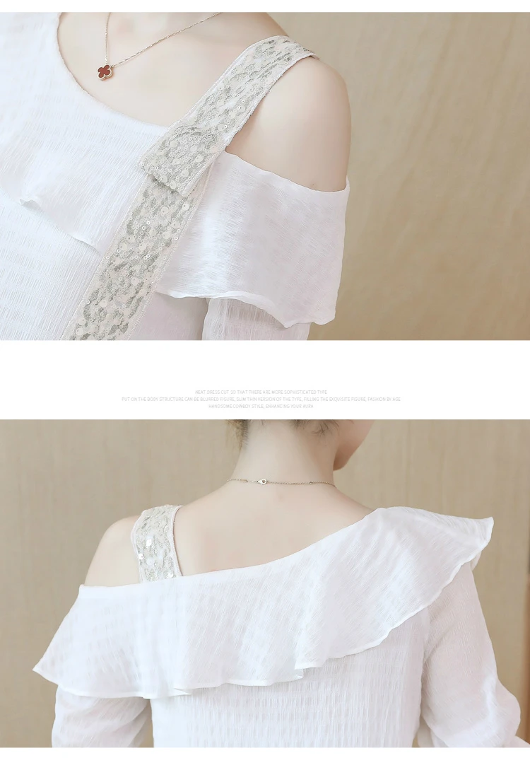 

Blouses Woman 2021 Summer Blouse Short Sleeve Blouse Women Ruffles Chiffon Blouse Shirt Slash Neck Off Shoulder Top