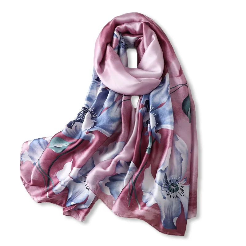 

Elegant Floral Women Silk Scarf Beach Shawls Spring Summer Foulard Scarves Long Pashmina Wraps Bandana