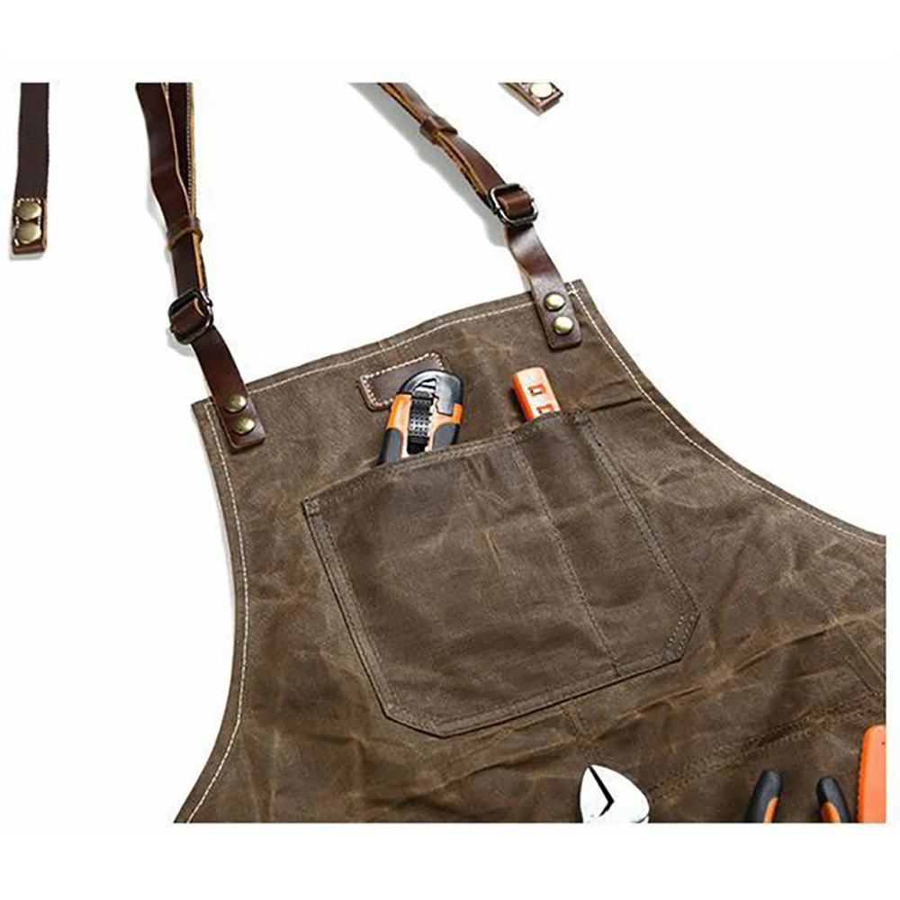 

Tool Apron Oil Wax Canvas With Leather Apron Gardening Aprons Tool Barbecue Barber Carpenter Painter Repairman's clothes