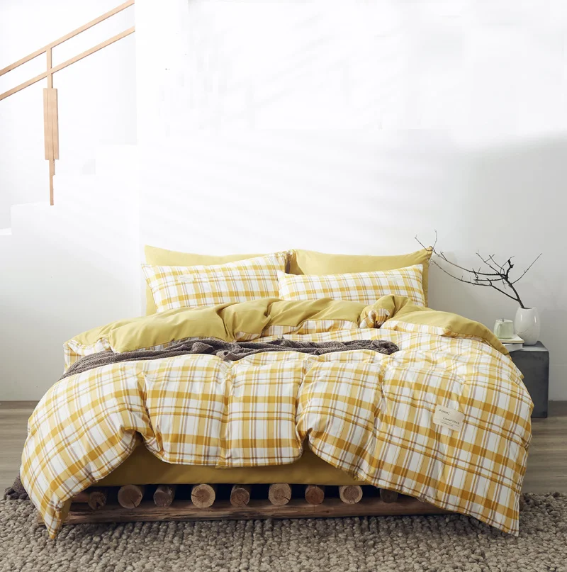 

Комплект постельного белья из мягкого 100% чистого хлопка, клетчатое постельное белье, двуспальный Королевский пододеяльник, простыня, навол...