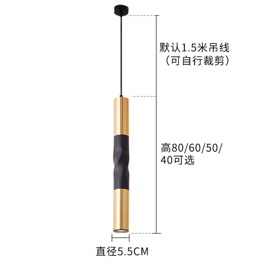 

BEIAIDI 50CM Modern Black Golden Long Tube Restaurant Pendant Light Shop Bar Dining Room Lights Bedroom Bedside Pendant Lamps
