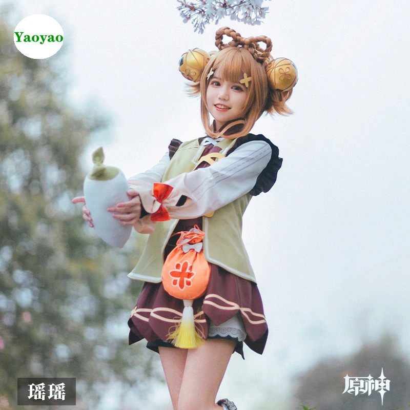 Project Yao Yao Cosplay Costume Game Genshin Impact Grass Element Kawaii Loli Cosplay Accessories Anime Cute Girl Clothes Set