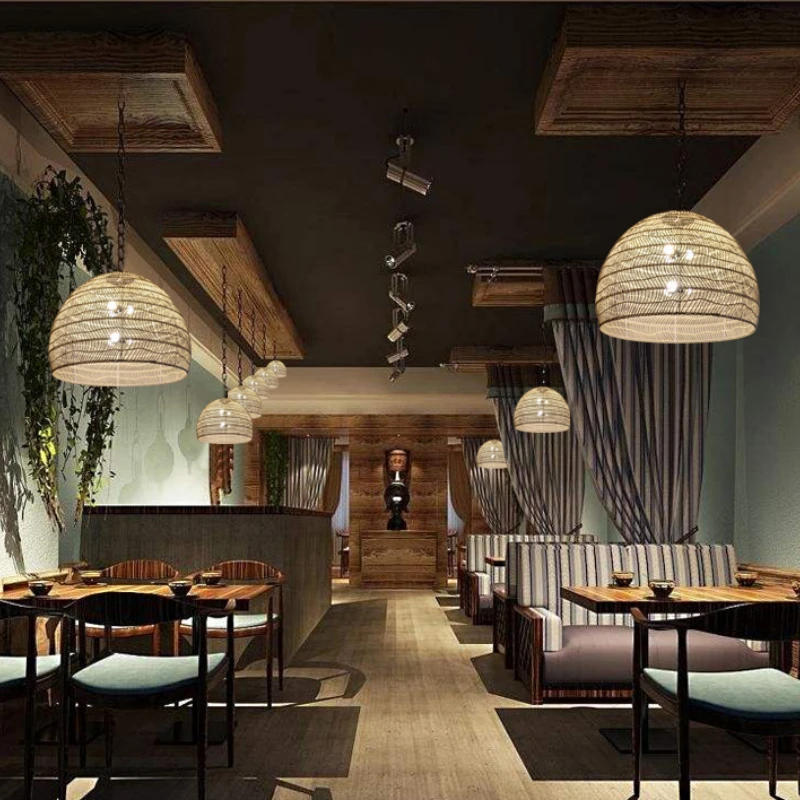 Подвесная лампа из ротанга в китайском стиле винтажный светильник для гостиной