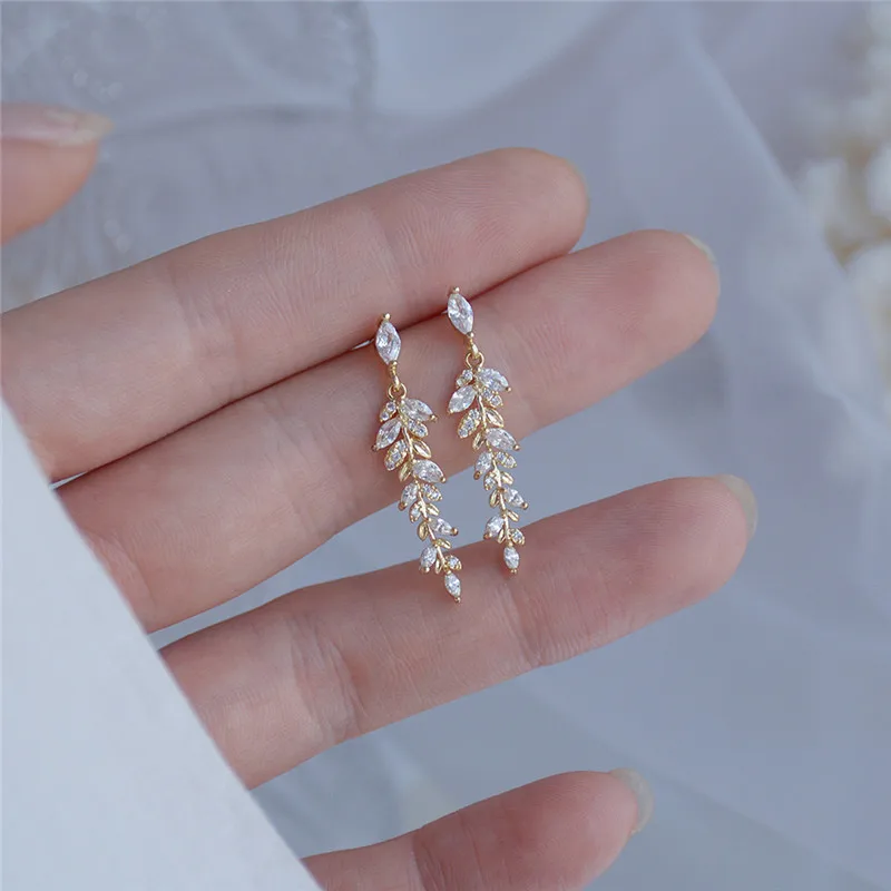 

New Arrive 14K Real Gold Leaf Style Temperament Stud Earrings for Women Cubic Zircon ZC Earrings Girl gift