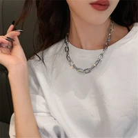 lovejy exaggerate punk rhinestone thick clavicle chain necklace for women twist chunky lock choker chain necklaces party jewelry