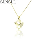 SUNSLL новое Золотое медное белое кубическое циркониевое ожерелье с ангелом для женщиндетей модные ювелирные изделия на день рождения кулон подарки