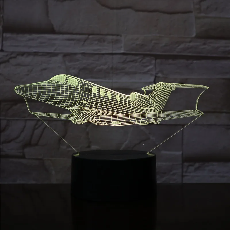 Летательный аппарат самолет 3D СВЕТОДИОДНЫЙ Ночник светильник 16 цветов меняющий