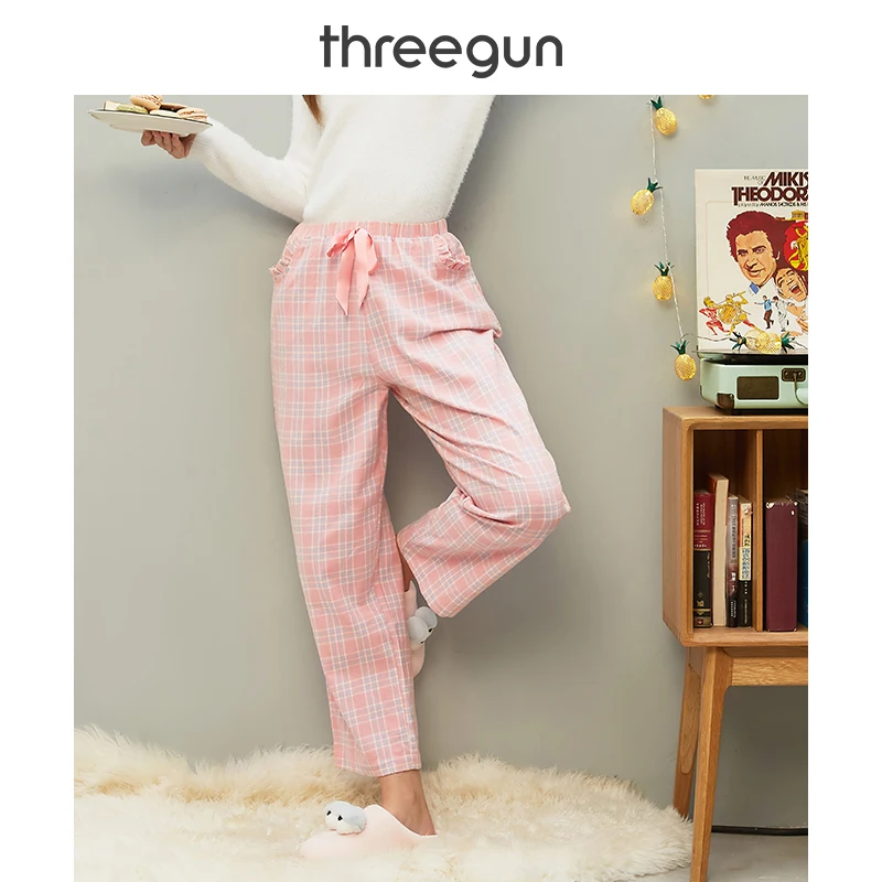 THREEGUN женские Осенние новые свободные штаны для отдыха, клетчатые штаны для сна, клетчатая пижама в клетку, домашние штаны, модные Пижамные брюки