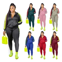 spliced sports two piece womens fashion casual fitness suit