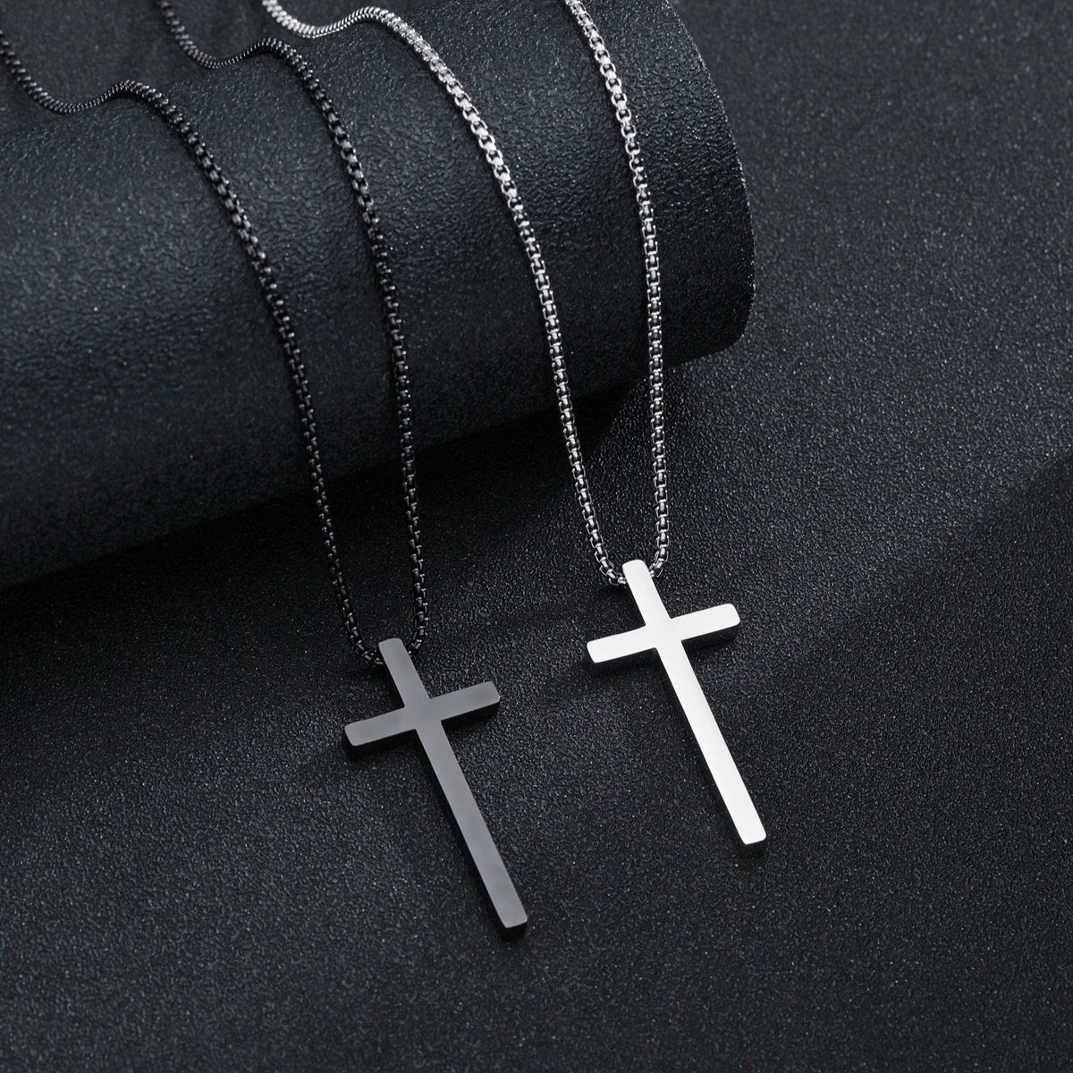 

YWSHK Vintage black and white prayer titanium alloy cross pendant necklace 2021 men's fashion religious festival jewelry
