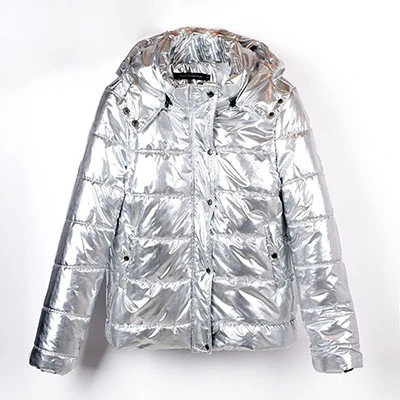 Silver ZURICHOUSE Глянцевая зимняя куртка женская металлическая Серебряная Модная парка с капюшоном пальто теплая верхняя одежда женская утепленная пуховая стеганая куртка - Цвет: Silver
