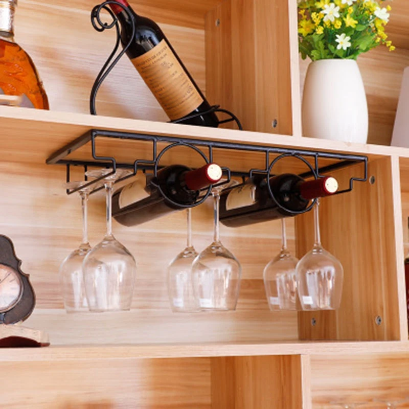 

Wine Glass Rack Upside Down Home Wine Cabinet Ornaments Goblet Rack Wrought Iron Hanging Five Slots