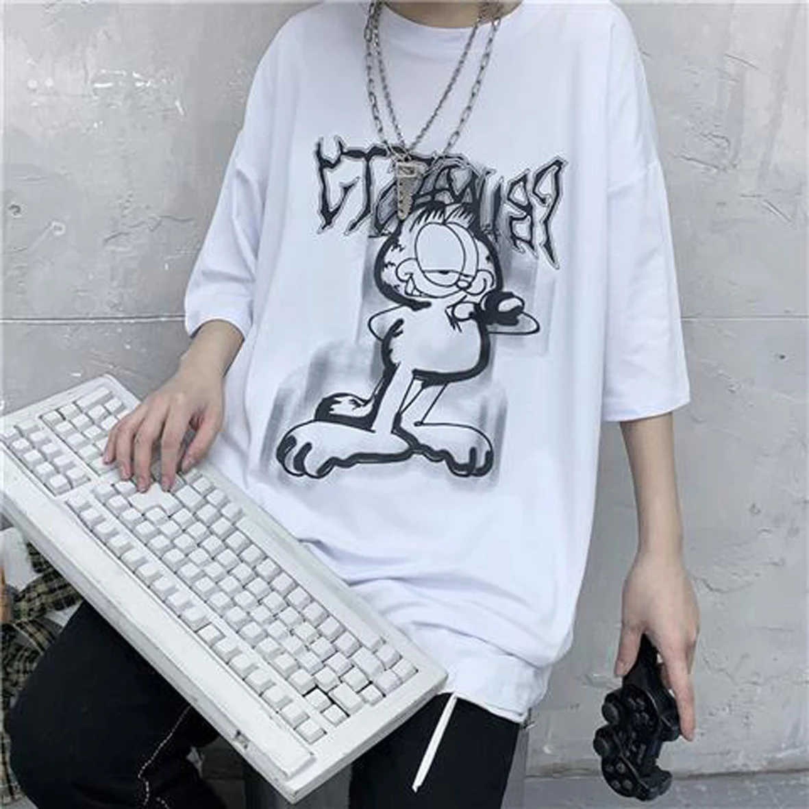 

Summer new Korean Short Sleeve T-Shirt women's Diablo Department splash ink retro style loose base shirt with top