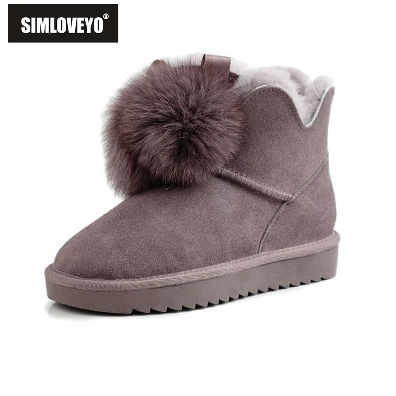 

SIMLOVEYO Sheep Suede Genuine Leather Luxury Warm Plush Winter Cold Women Snow Boots Flurry Ball Platform Ladies Ankle Bootie