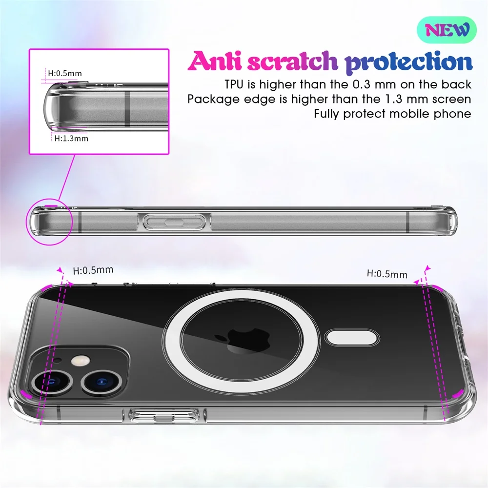 

Anti-scratch ultra-clear cover hybrid bumper protective magnetic cover clear case for iphone 12 pro