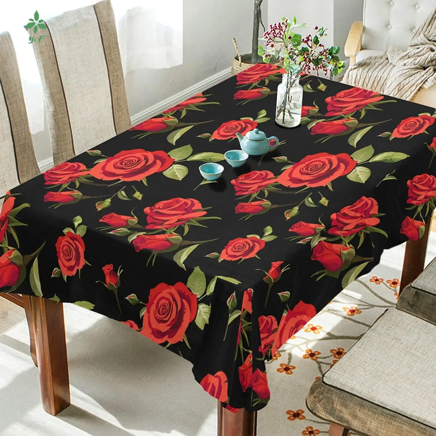 Синий угол День Святого Валентина скатерть с принтом в виде красных роз для Кухня