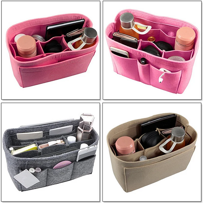 

Felt Cloth Insert Bag Makeup Organizer Women Portable Cosmetic Bag Multi Pocket Purse Travel Storage Organizer Handbag