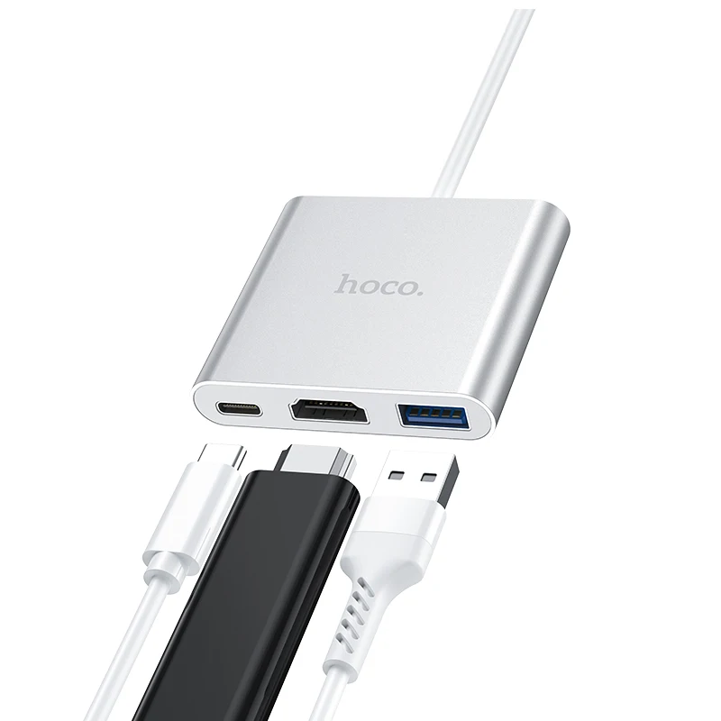 Концентратор HOCO USB Type-C 3 в 1 0 HDMI совместимый адаптер USB-сплиттер для ноутбуков