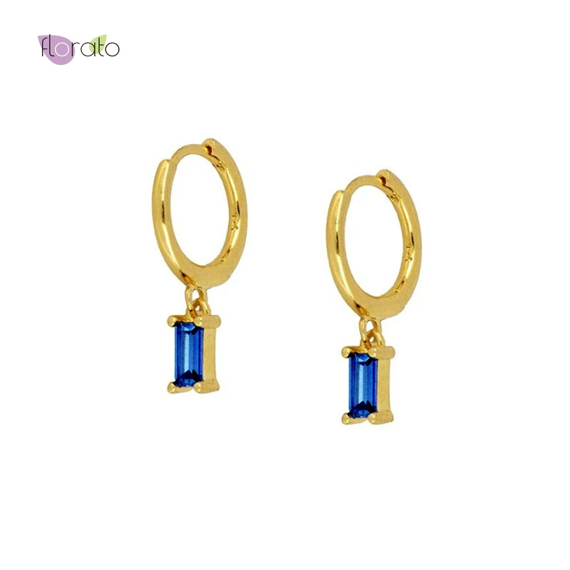 925 Sterling Silver Ear Buckle Color CZ Zircon Gold Earrings For Women Geometric Small Hoop Fashion Wedding Jewelry | Украшения и