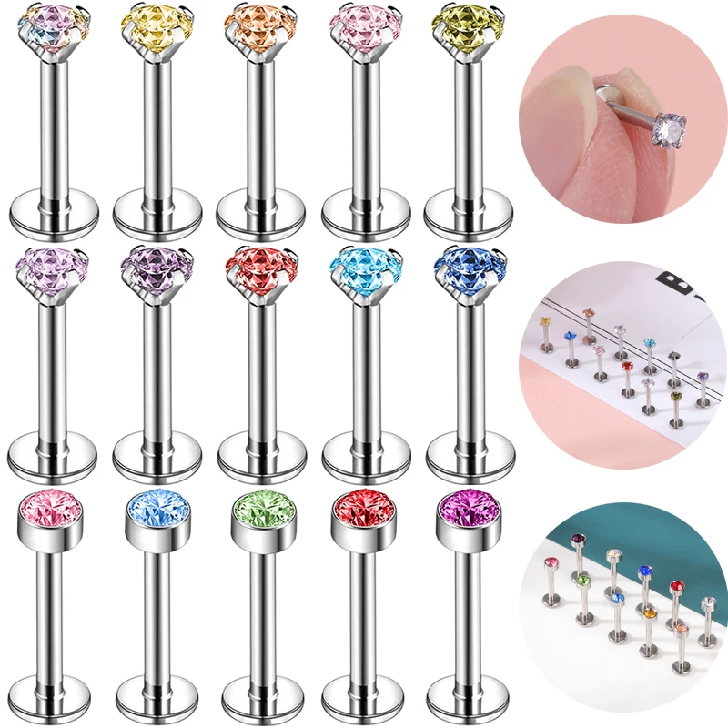 ZS 16 г циркониевые Лабрет шпильки безсатиновые Стальные Шпильки для губ женские