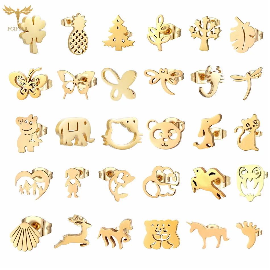 Золотой сережк Цвет Серьги Из Нержавеющей Стали для Женщин Девушки Животных