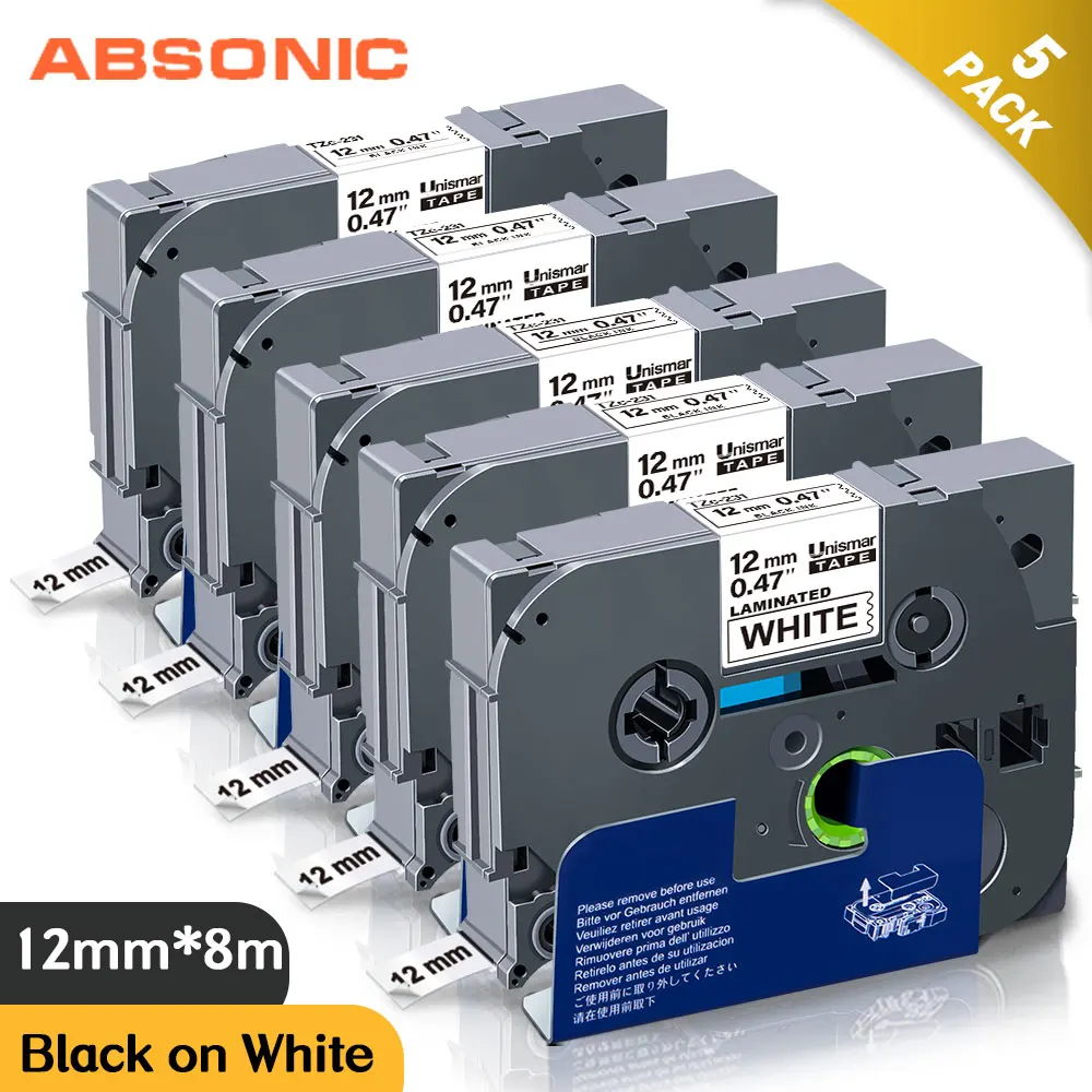 Absonic 5PK 12 мм 231 ярлык для Brother ламинированная лента лентой Совместимость Brothre PT H110