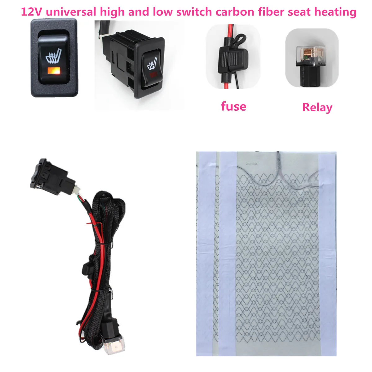 

Universal 12V Car Seat Heater Carbon Fiber Heat Pad with Rock Switch Protector for seat cushion warm autumn winter