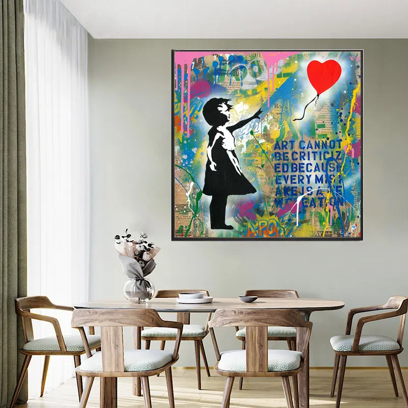 

Girl Chasing Flying Red balloon Street Graffiti Art colorful Posters And Prints On The Wall Art Pictures For Kids Room Decor