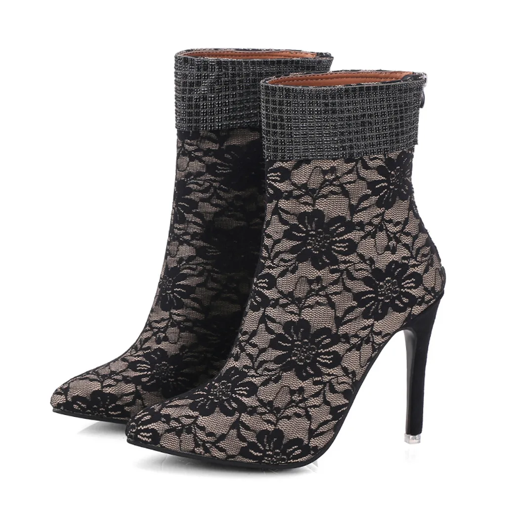 Ботильоны для женщин женские носки модные ботинки с кружевом и острым носком на