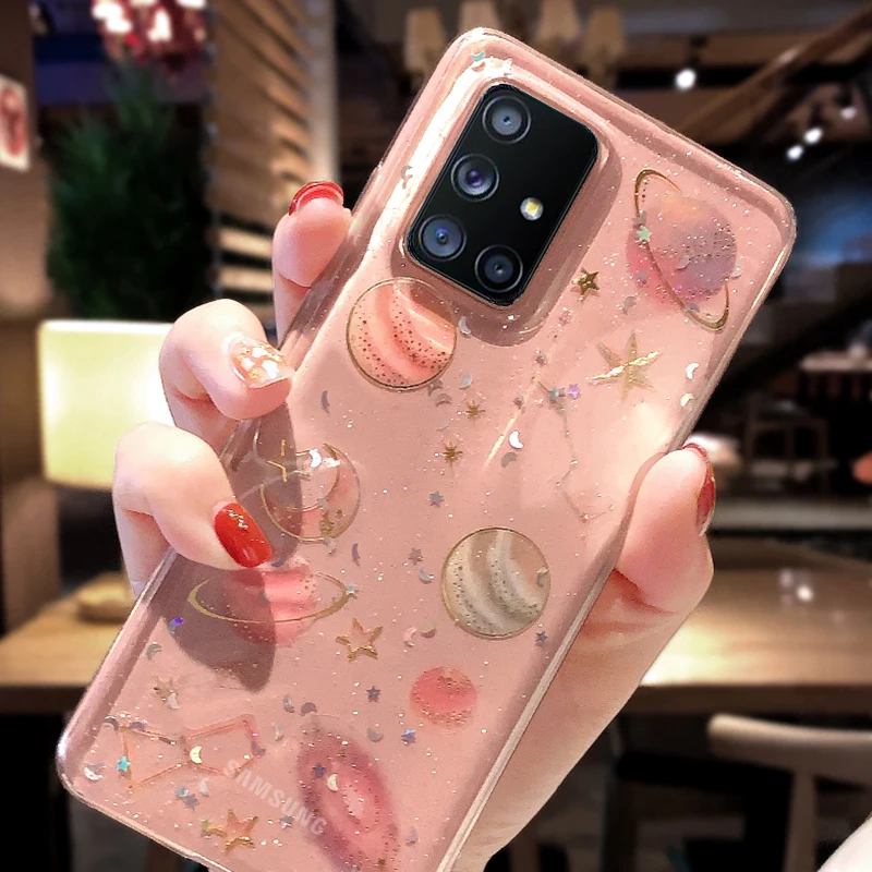 

Glitter Moon Stars Clear Soft Case Cover For Samsung Galaxy S20 FE S10 S9 Plus Note 20 Ultra A51 A71 M51 A32 A42 A22 A52 A72 S21