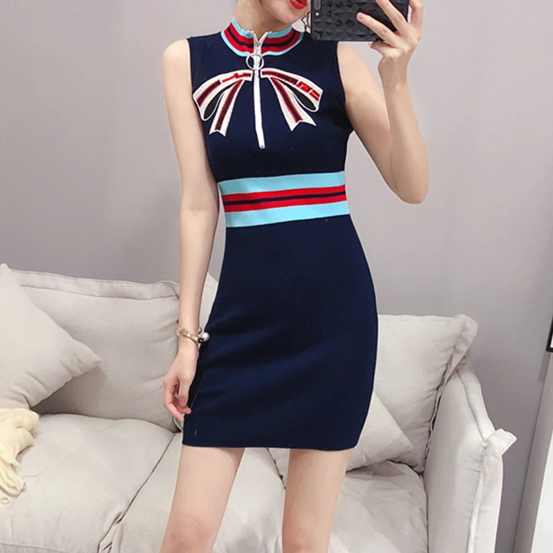 Новинка 2019 весенне-летние женские вязаные платья без рукавов платья-свитеры на