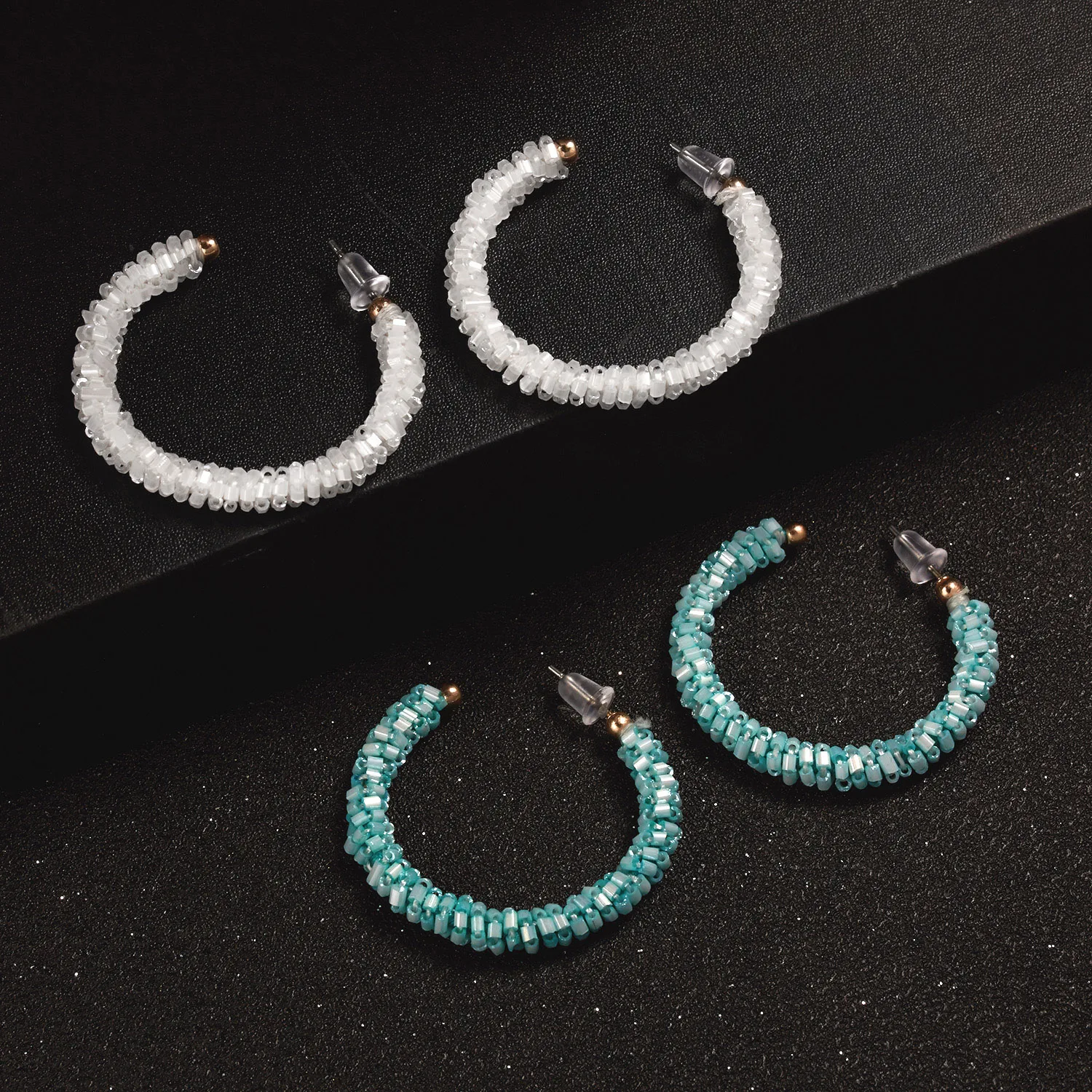 

New Design Handmade Bead C-Shape Hoop Earring For Women Girls 2021 Trendy Jewelry Accessory Daily Wearing Party Gift