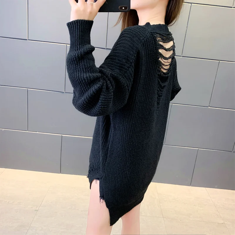 2021 черный свободный с отверстиями Rac | Женская одежда