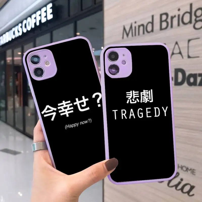 

text letter Phone Case For iPhone 12 11 Mini Pro XR XS Max 7 8 Plus X Matte transparent Purple Back Cover