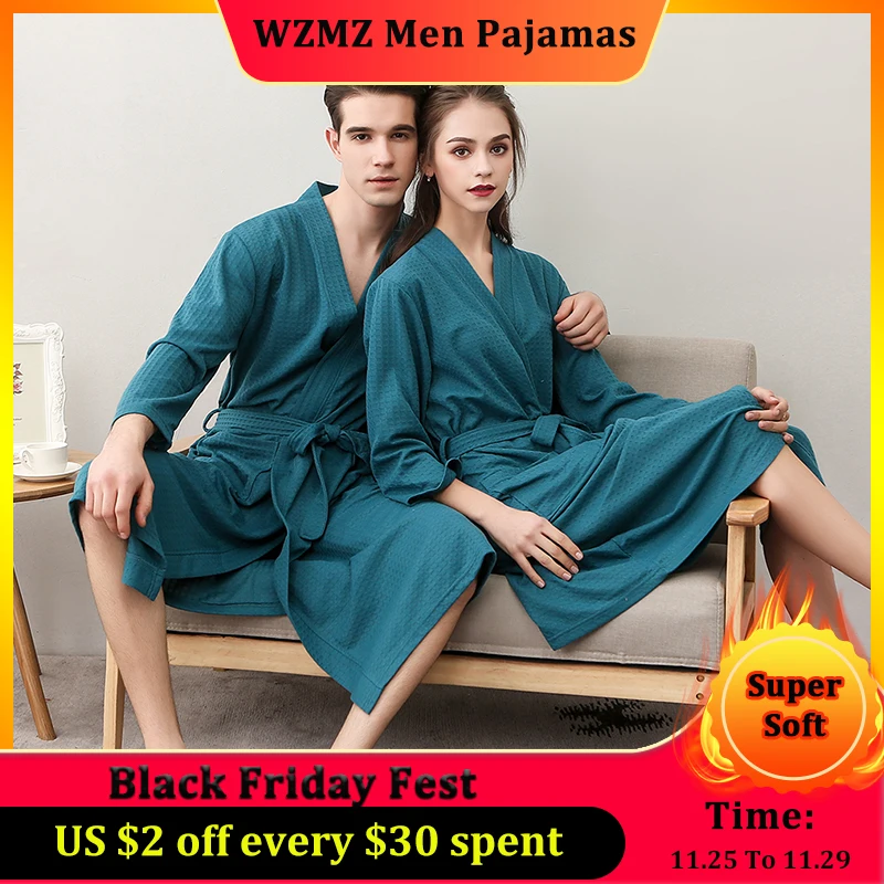 

Spring Autumn Men Waffle Long Bathrobe Water Absorption Quick-dry Robes Fashion Towel Plus Size 3XL Lovers Dressing Gown Kimono