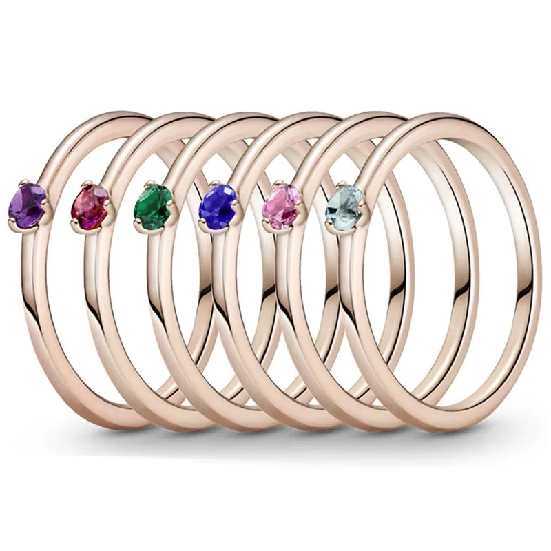 

Original Rose Heart Shape Solitaire Rings With Colorful Cubic Zirconia Ring 925 Sterling Silver Ring Europe Jewelry