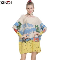 xikoi winter oversized sweater for women warm long pullover dresses fashion cute scenery print jumper knitted sweater pull femme