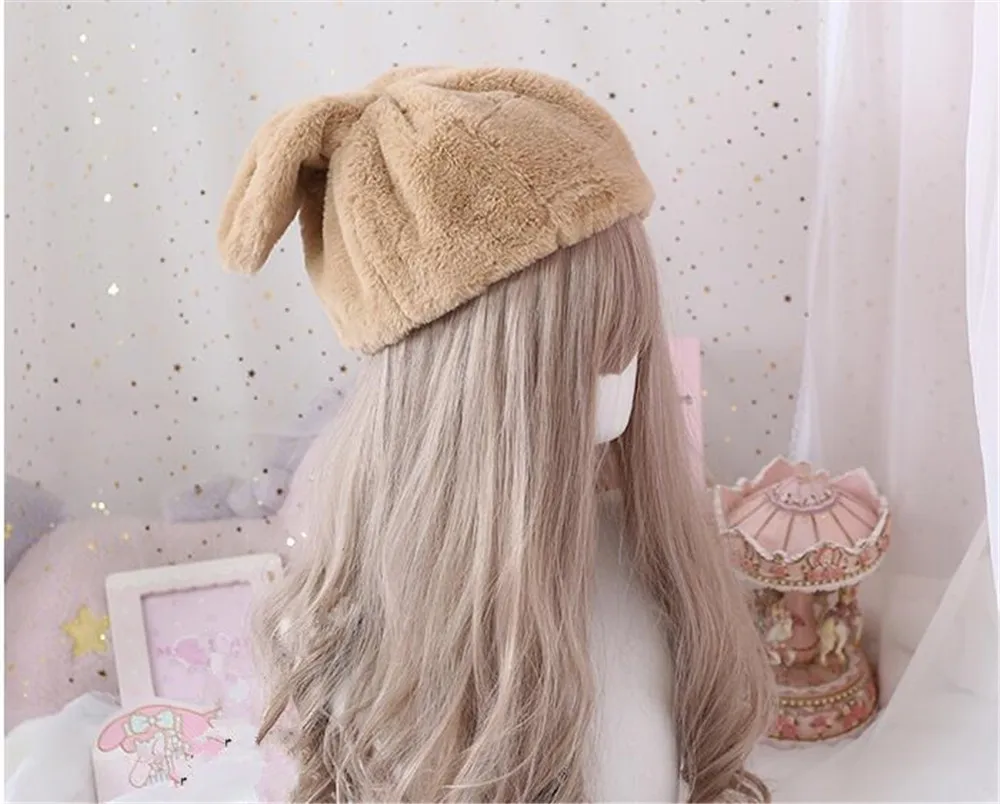 Симпатичный плюшевый кролик в японском стиле Лолита для девочек меховая шапка