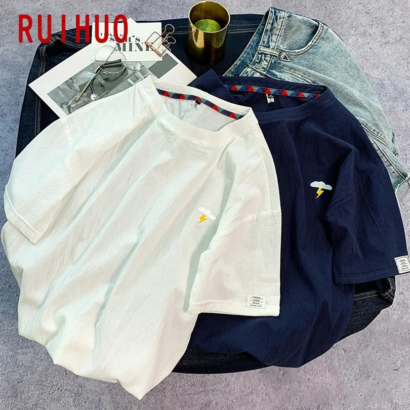Винтажная Футболка RUIHUO с коротким рукавом для мужчин одежда черная футболка