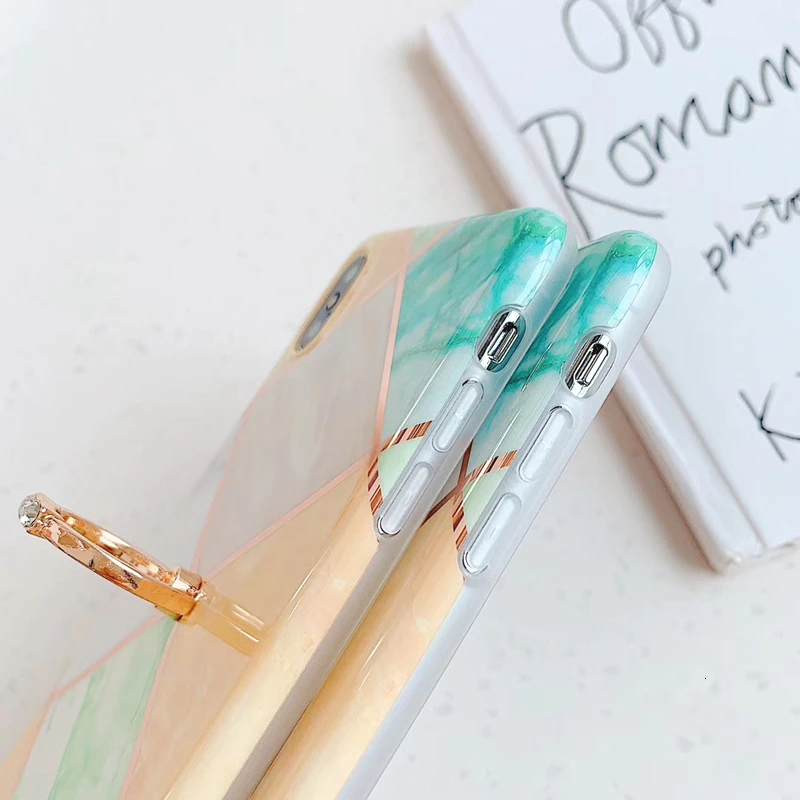Fashion Geometric Marble+Ring bracket Phone Case For iPhone 11 pro max XR XS MAX 7 8 6 6s Plus X Electroplated Soft Cover cases |