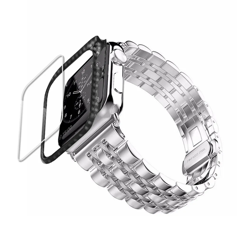 Чехол из углеродного волокна и ремешок для Apple Watch band 44 мм 40 42 мм/38 браслет