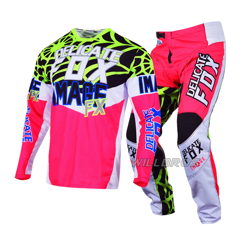 Motocross Gear Set Delicate Fox Heritage Venin 180 Jersey Pants Spiderwebs Moto Cross Enduro Outfit Woman Men Race Pink Suit