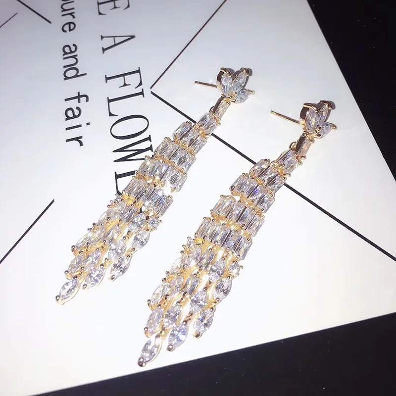 Dazz серебро 925 пробы Роскошная длинная ниспадающая кисточка форма кулон серьги