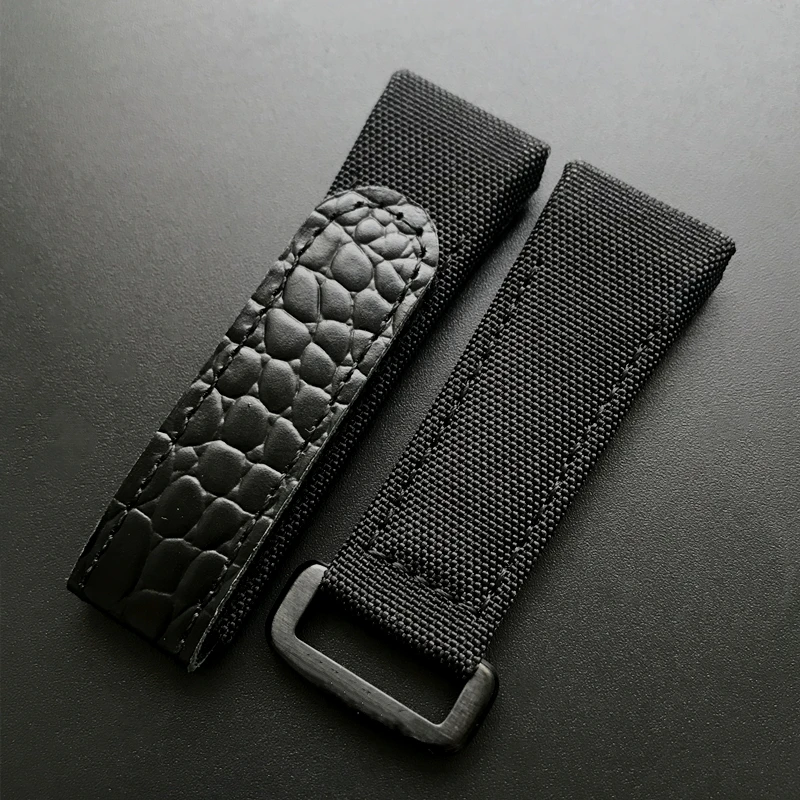 25mm Black Blue Gray Red Nylon Canvas With Crocodile Leather Watchband For Richard Mille RM50 RM53 Watch Strap band Bracelet