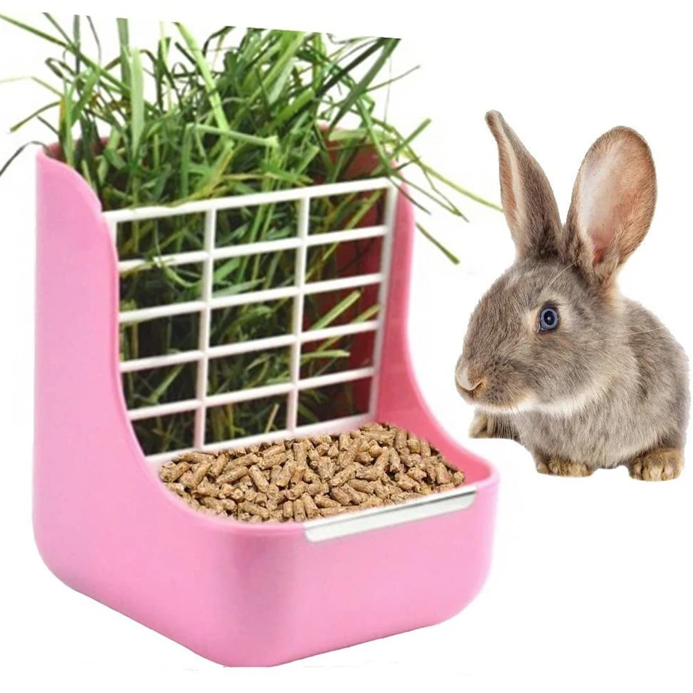 

2 In 1 Pet Rabbit Hay Feeder Grass Rack Rabbit Food Pot Fixed Food Bowl Guinea Pig Cage Accessories Small Pet Supplies