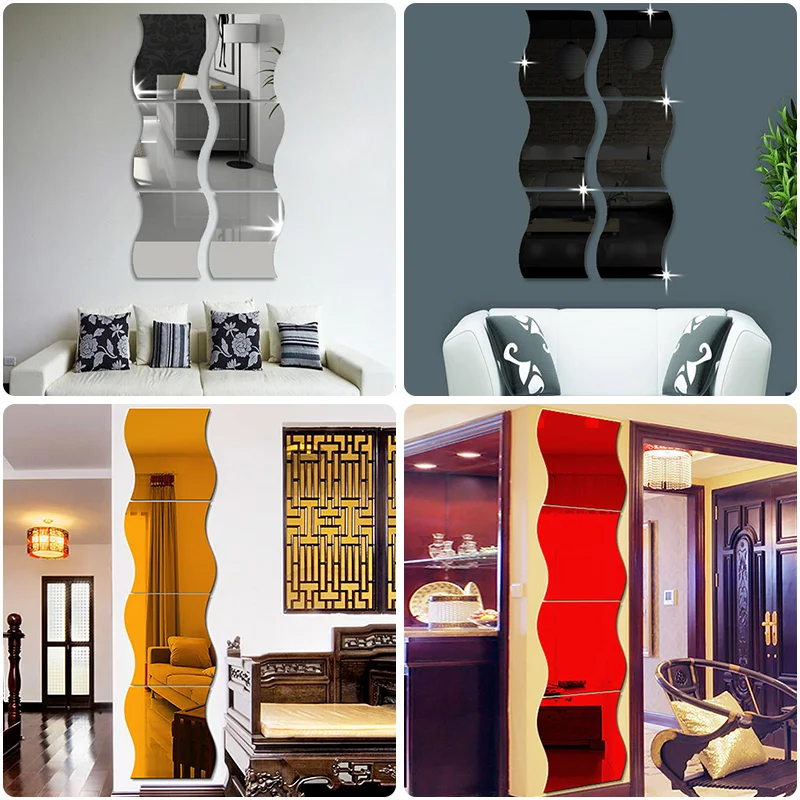 6 шт 3D зеркала стены Стикеры DIY ТВ фон Ванная комната декоративные наклейки на