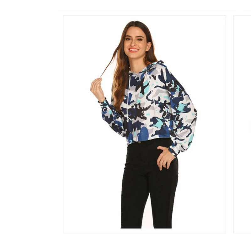 Женские толстовки с принтом разноцветные осенние и весенние камуфляжные на